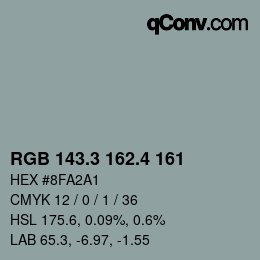 カラーコード: RGB 143.3 162.4 161 | qconv.com