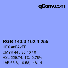 カラーコード: RGB 143.3 162.4 255 | qconv.com