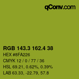 カラーコード: RGB 143.3 162.4 38 | qconv.com