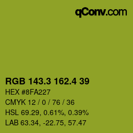 カラーコード: RGB 143.3 162.4 39 | qconv.com