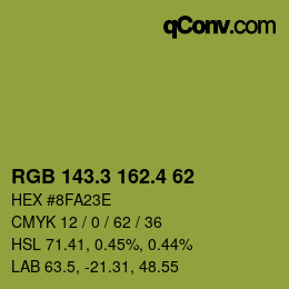 カラーコード: RGB 143.3 162.4 62 | qconv.com