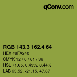 カラーコード: RGB 143.3 162.4 64 | qconv.com