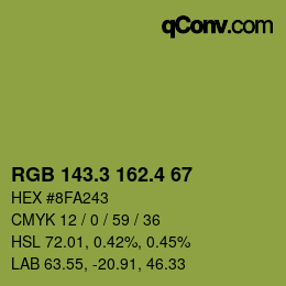 カラーコード: RGB 143.3 162.4 67 | qconv.com
