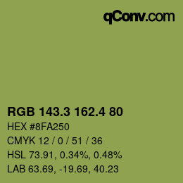 カラーコード: RGB 143.3 162.4 80 | qconv.com