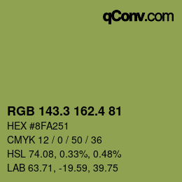 カラーコード: RGB 143.3 162.4 81 | qconv.com