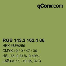 カラーコード: RGB 143.3 162.4 86 | qconv.com