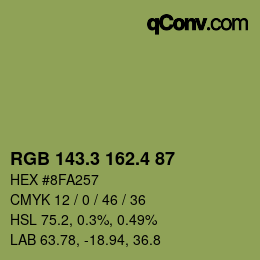 カラーコード: RGB 143.3 162.4 87 | qconv.com