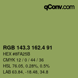 カラーコード: RGB 143.3 162.4 91 | qconv.com