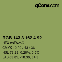 カラーコード: RGB 143.3 162.4 92 | qconv.com