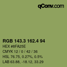 カラーコード: RGB 143.3 162.4 94 | qconv.com