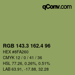 カラーコード: RGB 143.3 162.4 96 | qconv.com