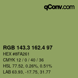 カラーコード: RGB 143.3 162.4 97 | qconv.com
