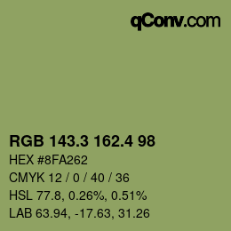 カラーコード: RGB 143.3 162.4 98 | qconv.com