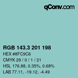 カラーコード: RGB 143.3 201 198 | qconv.com