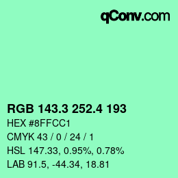 カラーコード: RGB 143.3 252.4 193 | qconv.com
