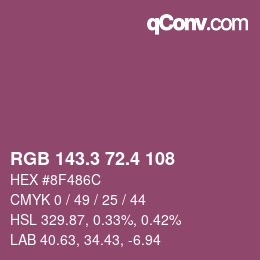 カラーコード: RGB 143.3 72.4 108 | qconv.com