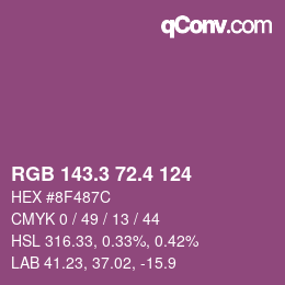 カラーコード: RGB 143.3 72.4 124 | qconv.com