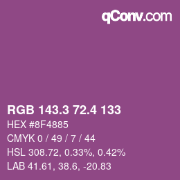 カラーコード: RGB 143.3 72.4 133 | qconv.com