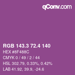 カラーコード: RGB 143.3 72.4 140 | qconv.com