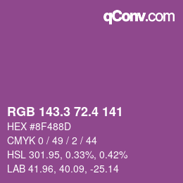 カラーコード: RGB 143.3 72.4 141 | qconv.com