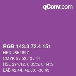 カラーコード: RGB 143.3 72.4 151 | qconv.com