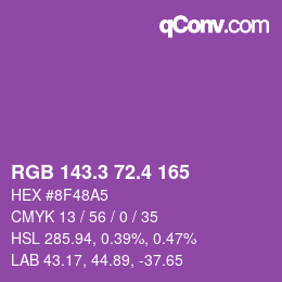 カラーコード: RGB 143.3 72.4 165 | qconv.com