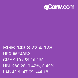 カラーコード: RGB 143.3 72.4 178 | qconv.com