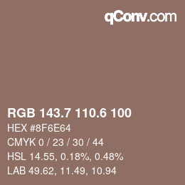 カラーコード: RGB 143.7 110.6 100 | qconv.com