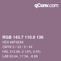 カラーコード: RGB 143.7 110.6 136 | qconv.com