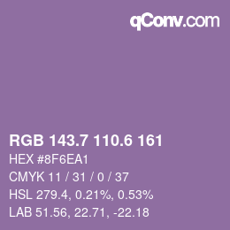 カラーコード: RGB 143.7 110.6 161 | qconv.com