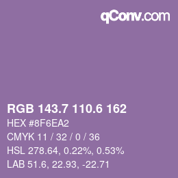 カラーコード: RGB 143.7 110.6 162 | qconv.com