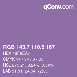 カラーコード: RGB 143.7 110.6 167 | qconv.com