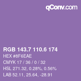 カラーコード: RGB 143.7 110.6 174 | qconv.com