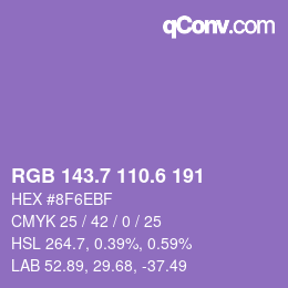 カラーコード: RGB 143.7 110.6 191 | qconv.com
