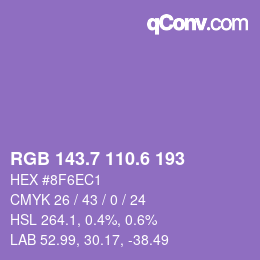 カラーコード: RGB 143.7 110.6 193 | qconv.com