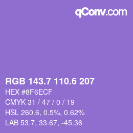 カラーコード: RGB 143.7 110.6 207 | qconv.com