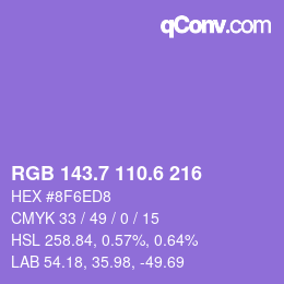 カラーコード: RGB 143.7 110.6 216 | qconv.com