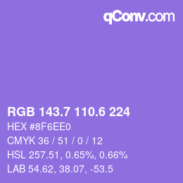 カラーコード: RGB 143.7 110.6 224 | qconv.com