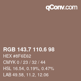 カラーコード: RGB 143.7 110.6 98 | qconv.com