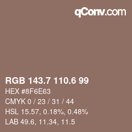 カラーコード: RGB 143.7 110.6 99 | qconv.com