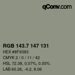 カラーコード: RGB 143.7 147 131 | qconv.com