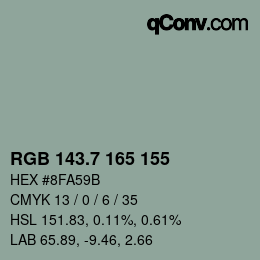 カラーコード: RGB 143.7 165 155 | qconv.com