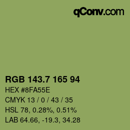 カラーコード: RGB 143.7 165 94 | qconv.com