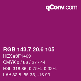 カラーコード: RGB 143.7 20.6 105 | qconv.com