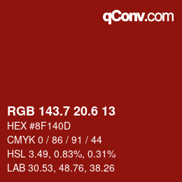 カラーコード: RGB 143.7 20.6 13 | qconv.com