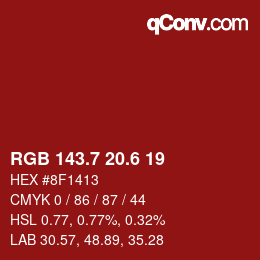 カラーコード: RGB 143.7 20.6 19 | qconv.com