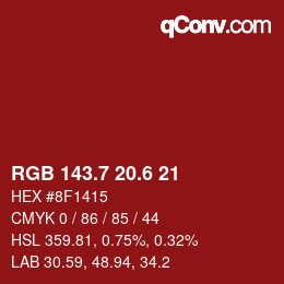 カラーコード: RGB 143.7 20.6 21 | qconv.com