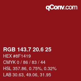 カラーコード: RGB 143.7 20.6 25 | qconv.com