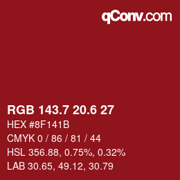 カラーコード: RGB 143.7 20.6 27 | qconv.com