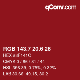 カラーコード: RGB 143.7 20.6 28 | qconv.com